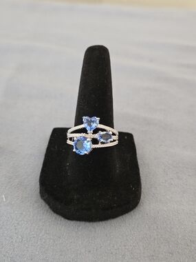 Moissanite Tanzanite Sterling Silver Triple-Stone Ring - Size 7